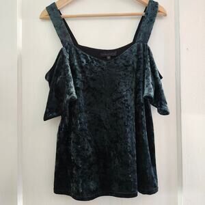 Sanctuary Green Crushed Velvet Cold Shoulder Top Size Small